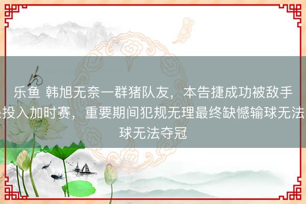 乐鱼 韩旭无奈一群猪队友,本告捷成功被敌手绝杀投入加时赛,重要期间犯规无理最终缺憾输球无法夺冠